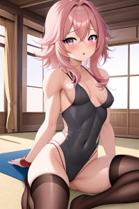 anime,muscular,small tits,40s age,orgasm face,pink hair,messy hair style,light skin,vintage,yacht,side view,yoga,stockings