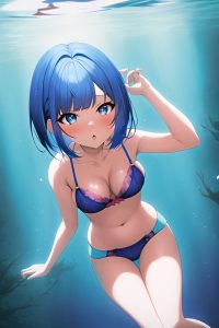 anime,busty,small tits,80s age,orgasm face,blue hair,bobcut hair style,dark skin,film photo,underwater,side view,on back,bra