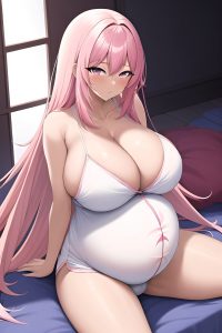 anime,pregnant,huge boobs,18 age,seductive face,pink hair,straight hair style,dark skin,skin detail (beta),stage,front view,spreading legs,pajamas