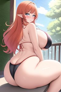 anime,chubby,huge boobs,60s age,pouting lips face,ginger,pixie hair style,light skin,soft + warm,grocery,back view,spreading legs,bikini