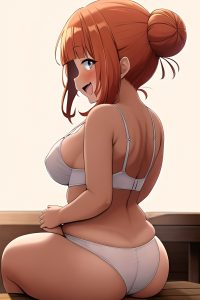 anime,chubby,small tits,80s age,laughing face,ginger,hair bun hair style,dark skin,soft + warm,cave,back view,massage,bra
