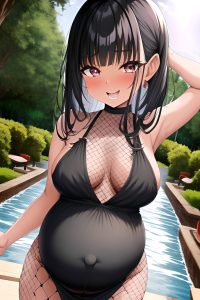anime,pregnant,small tits,60s age,laughing face,black hair,slicked hair style,dark skin,vintage,party,close-up view,bathing,fishnet