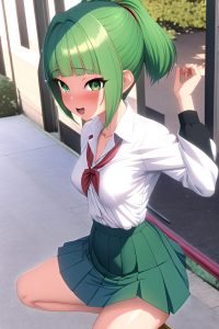 anime,skinny,small tits,80s age,orgasm face,green hair,pixie hair style,light skin,3d,bus,back view,jumping,schoolgirl