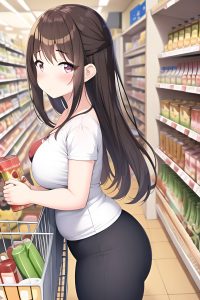 anime,chubby,small tits,50s age,sad face,brunette,straight hair style,light skin,illustration,grocery,front view,yoga,goth