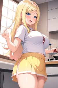 anime,chubby,small tits,40s age,happy face,blonde,straight hair style,light skin,illustration,hospital,front view,cooking,mini skirt