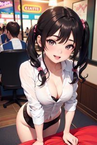 anime,busty,small tits,40s age,laughing face,brunette,pigtails hair style,dark skin,black and white,casino,front view,massage,schoolgirl