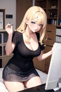 anime,chubby,small tits,60s age,pouting lips face,blonde,messy hair style,light skin,black and white,prison,close-up view,gaming,mini skirt