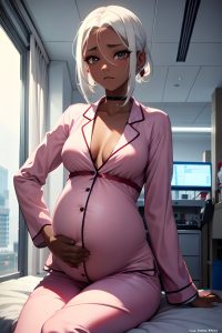 anime,pregnant,small tits,18 age,sad face,white hair,slicked hair style,dark skin,cyberpunk,hospital,side view,straddling,pajamas
