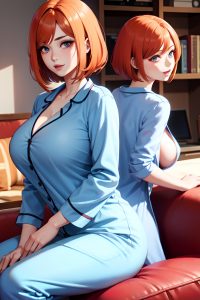 anime,skinny,huge boobs,40s age,ahegao face,ginger,bobcut hair style,light skin,skin detail (beta),couch,back view,cooking,pajamas