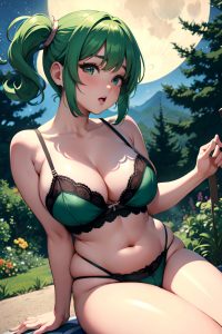 anime,chubby,small tits,60s age,ahegao face,green hair,pixie hair style,light skin,warm anime,moon,side view,straddling,lingerie