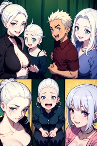 anime,pregnant,small tits,50s age,laughing face,white hair,slicked hair style,light skin,comic,hospital,close-up view,massage,goth