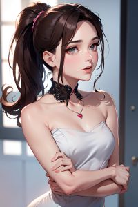 anime,busty,small tits,30s age,sad face,ginger,ponytail hair style,dark skin,painting,bedroom,side view,jumping,pajamas