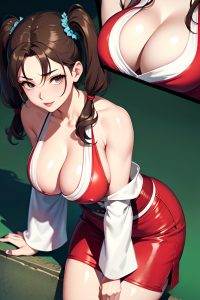 anime,skinny,huge boobs,50s age,seductive face,brunette,pigtails hair style,light skin,skin detail (beta),club,close-up view,bending over,kimono