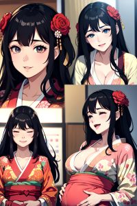 anime,pregnant,small tits,30s age,laughing face,black hair,messy hair style,light skin,cyberpunk,wedding,close-up view,sleeping,kimono