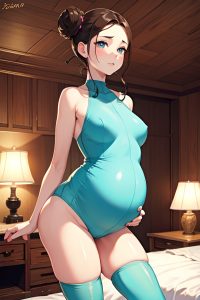 anime,pregnant,small tits,20s age,sad face,brunette,hair bun hair style,light skin,soft anime,cave,front view,working out,partially nude