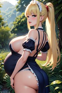 anime,pregnant,small tits,60s age,ahegao face,blonde,bangs hair style,light skin,soft + warm,jungle,back view,gaming,maid