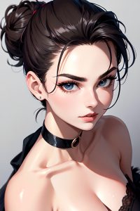 anime,muscular,huge boobs,70s age,happy face,brunette,ponytail hair style,light skin,illustration,stage,side view,massage,latex