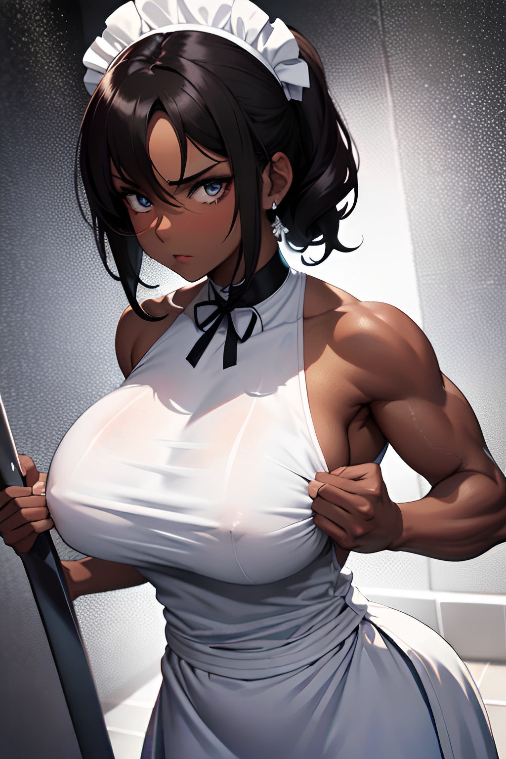 1920s Hardcore Porn Close Up - Anime Muscular Huge Boobs 20s Age Serious Face Brunette Pixie Hair Style  Dark Skin Black And White Shower Close Up View Working Out Maid  3666402697789477797 - AI Hentai