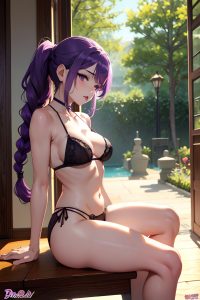 anime,busty,small tits,50s age,ahegao face,purple hair,braided hair style,light skin,dark fantasy,bar,side view,straddling,lingerie
