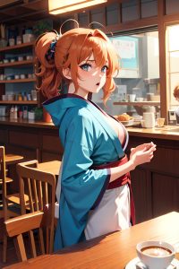 anime,busty,small tits,70s age,shocked face,ginger,messy hair style,light skin,skin detail (beta),cafe,back view,t-pose,kimono