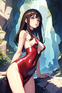 anime,skinny,small tits,60s age,sad face,brunette,bangs hair style,light skin,watercolor,cave,side view,cumshot,latex