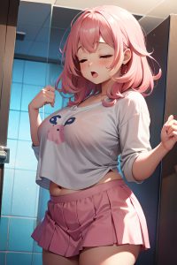 anime,chubby,small tits,20s age,orgasm face,pink hair,messy hair style,light skin,skin detail (beta),shower,front view,sleeping,mini skirt
