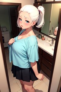 anime,chubby,small tits,50s age,pouting lips face,white hair,slicked hair style,dark skin,mirror selfie,jungle,back view,sleeping,mini skirt