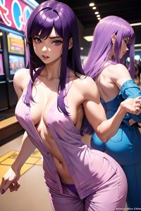 anime,muscular,small tits,70s age,orgasm face,purple hair,straight hair style,light skin,comic,casino,back view,t-pose,pajamas