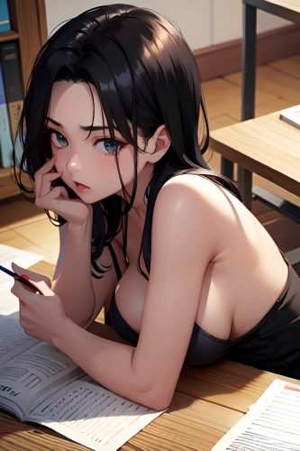 anime,busty,small tits,18 age,seductive face,black hair,slicked hair style,dark skin,painting,prison,close-up view,gaming,teacher