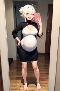 anime,pregnant,small tits,60s age,laughing face,white hair,messy hair style,light skin,mirror selfie,changing room,front view,yoga,goth