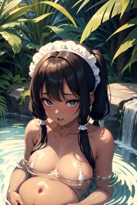 anime,pregnant,small tits,70s age,orgasm face,ginger,pigtails hair style,dark skin,black and white,jungle,close-up view,bathing,maid