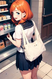 anime,chubby,small tits,18 age,happy face,ginger,pixie hair style,dark skin,dark fantasy,cafe,back view,on back,schoolgirl