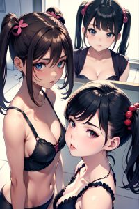 anime,busty,small tits,50s age,pouting lips face,brunette,pigtails hair style,dark skin,watercolor,snow,side view,plank,teacher