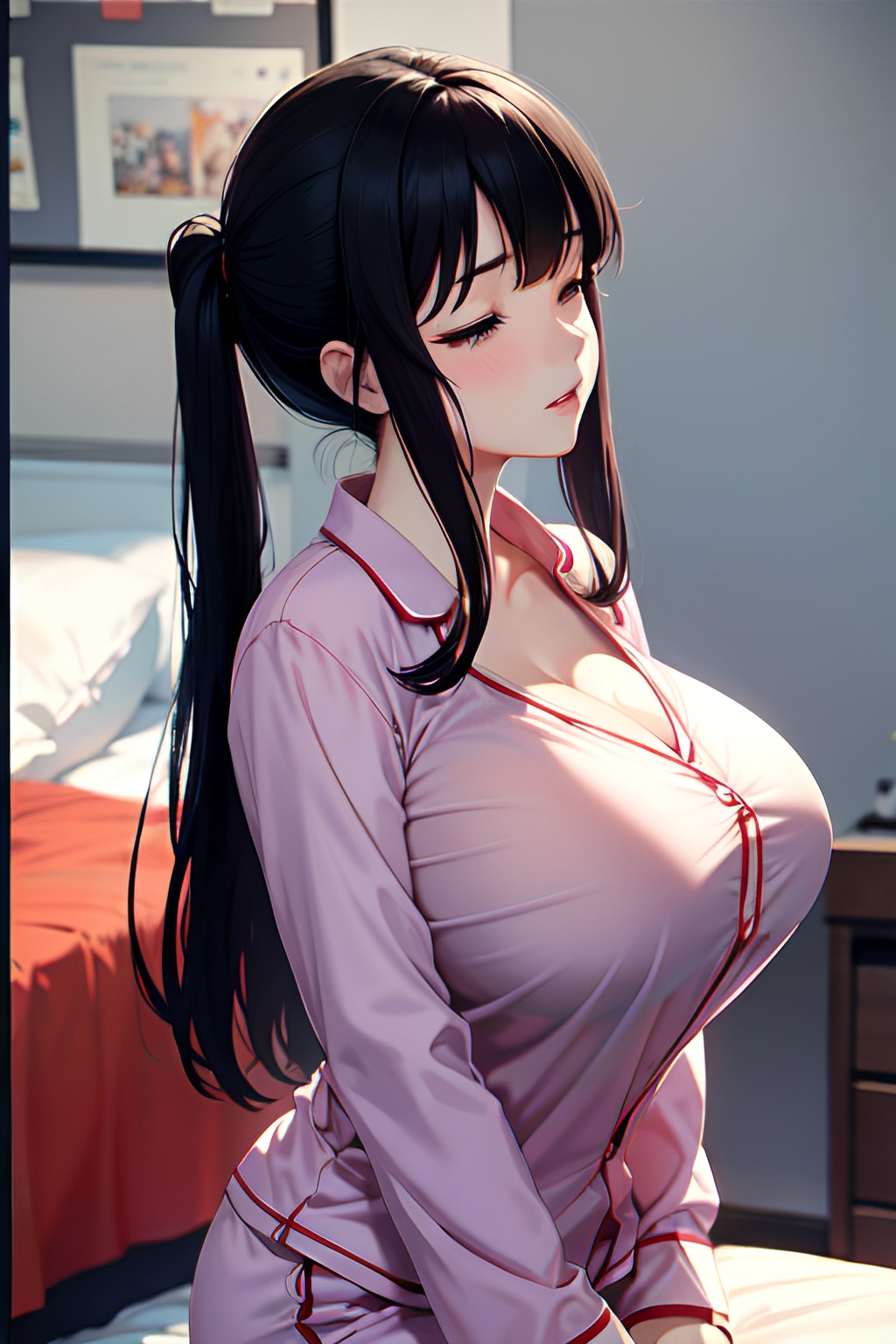 Massive Anime Boobs Sleep - Anime Busty Huge Boobs 20s Age Seductive Face Black Hair Bangs Hair Style  Light Skin Film Photo Snow Side View Sleeping Pajamas 3672034688583989561 -  AI Hentai