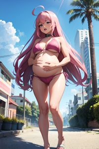 anime,pregnant,small tits,40s age,orgasm face,pink hair,bangs hair style,dark skin,cyberpunk,meadow,front view,t-pose,bikini