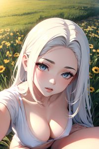 anime,busty,small tits,20s age,seductive face,white hair,slicked hair style,light skin,soft + warm,meadow,close-up view,straddling,teacher
