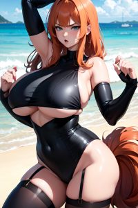 anime,busty,huge boobs,70s age,angry face,ginger,bangs hair style,light skin,charcoal,beach,front view,t-pose,stockings