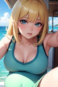anime,pregnant,small tits,70s age,seductive face,blonde,bangs hair style,light skin,skin detail (beta),yacht,close-up view,jumping,teacher