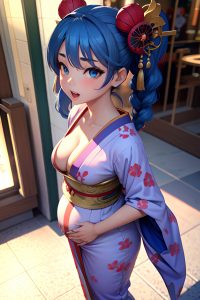 anime,pregnant,small tits,50s age,ahegao face,blue hair,braided hair style,light skin,3d,mall,front view,t-pose,geisha
