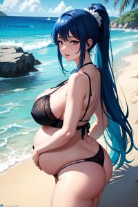 anime,pregnant,huge boobs,20s age,ahegao face,blue hair,ponytail hair style,light skin,painting,beach,side view,gaming,lingerie