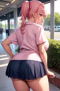 anime,chubby,small tits,80s age,orgasm face,pink hair,pigtails hair style,dark skin,soft anime,mall,back view,cumshot,schoolgirl