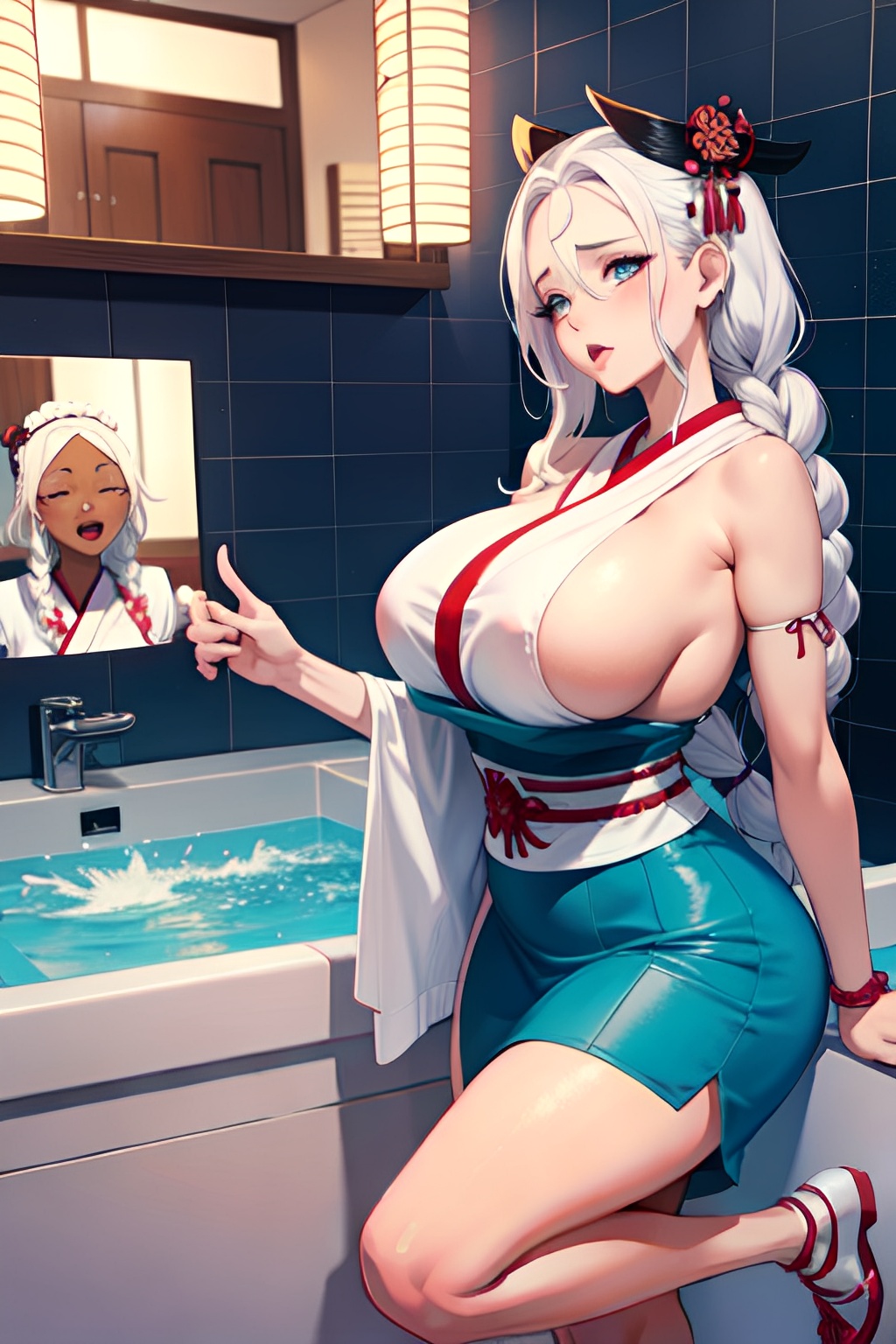 Anime Busty Huge Boobs S Age Orgasm Face White Hair Braided Hair