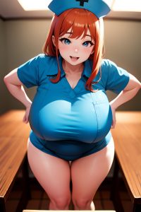 anime,chubby,huge boobs,60s age,happy face,ginger,straight hair style,dark skin,soft + warm,strip club,close-up view,plank,nurse
