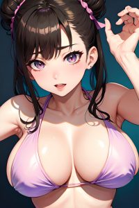 anime,skinny,huge boobs,18 age,ahegao face,brunette,hair bun hair style,light skin,watercolor,club,close-up view,working out,bikini