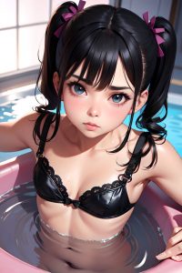 anime,busty,small tits,80s age,pouting lips face,black hair,pigtails hair style,light skin,3d,hot tub,close-up view,jumping,lingerie