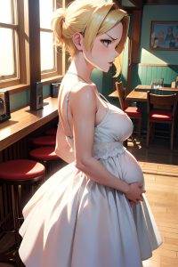 anime,pregnant,small tits,50s age,angry face,blonde,pixie hair style,light skin,vintage,cafe,back view,gaming,lingerie
