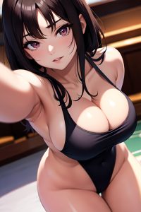 anime,busty,huge boobs,30s age,seductive face,brunette,pixie hair style,dark skin,soft + warm,casino,close-up view,bending over,nude