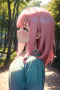 anime,chubby,small tits,20s age,angry face,pink hair,bangs hair style,light skin,warm anime,forest,side view,cumshot,teacher