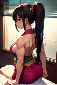 anime,muscular,small tits,70s age,ahegao face,brunette,ponytail hair style,dark skin,vintage,office,back view,massage,kimono