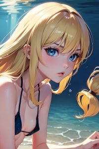 anime,skinny,small tits,80s age,serious face,blonde,straight hair style,light skin,illustration,underwater,close-up view,gaming,stockings